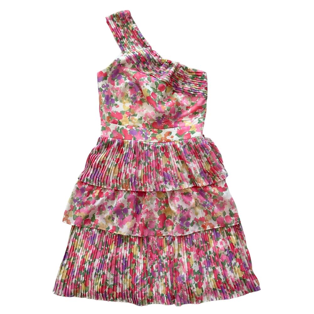 Gianni Bini Natalia Venus One Shoulder Pleated Watercolor Pink Dress 0